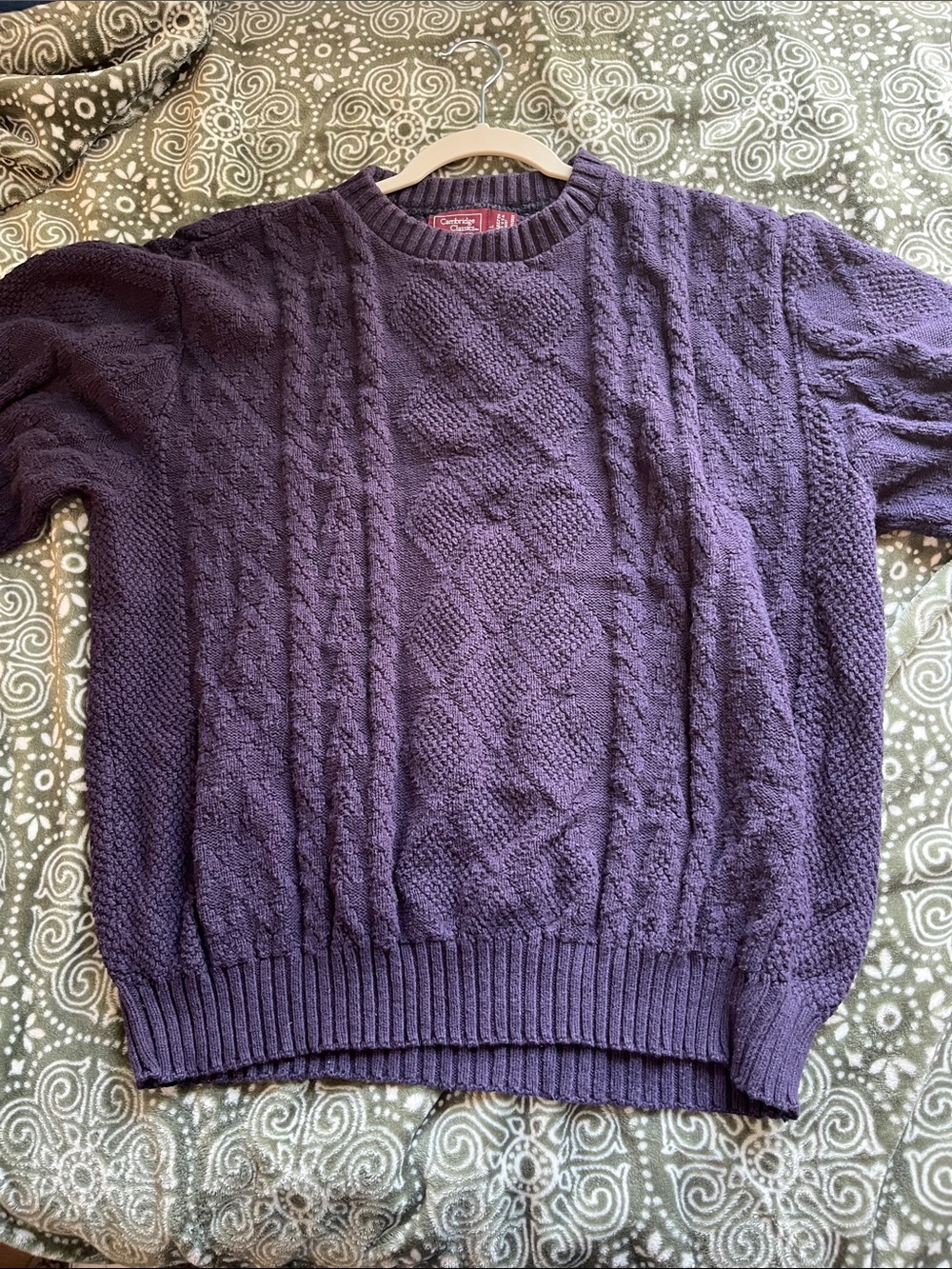 Womens Crewneck Cable Knit Sweater in Deep Purple